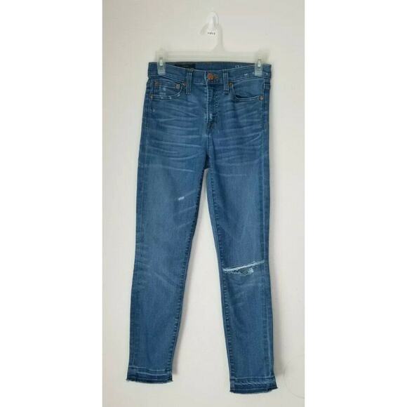 J. Crew Lookout High Rise Crop Blue Distressed Jeans Size 0 - Picture 1 of 5